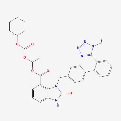 1-[((Cyclohexyloxy)carbonyl)oxy)ethyl 1-((2'-(1-ethyl-1H-tetrazol-5-yl)-[1,1'-biphenyl]-4-yl)methyl]-2-hydroxy-1H-benzo[d]imidazole-6-carboxylate